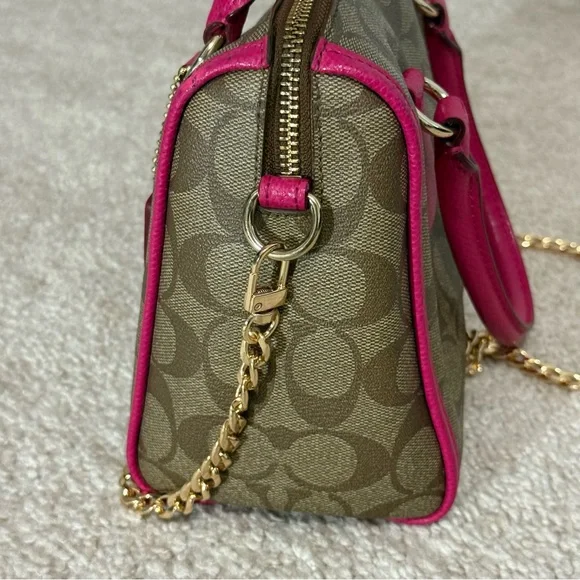 Coach Signature Bennett Brown and Pink Mini Satchel - Picture 7 of 16